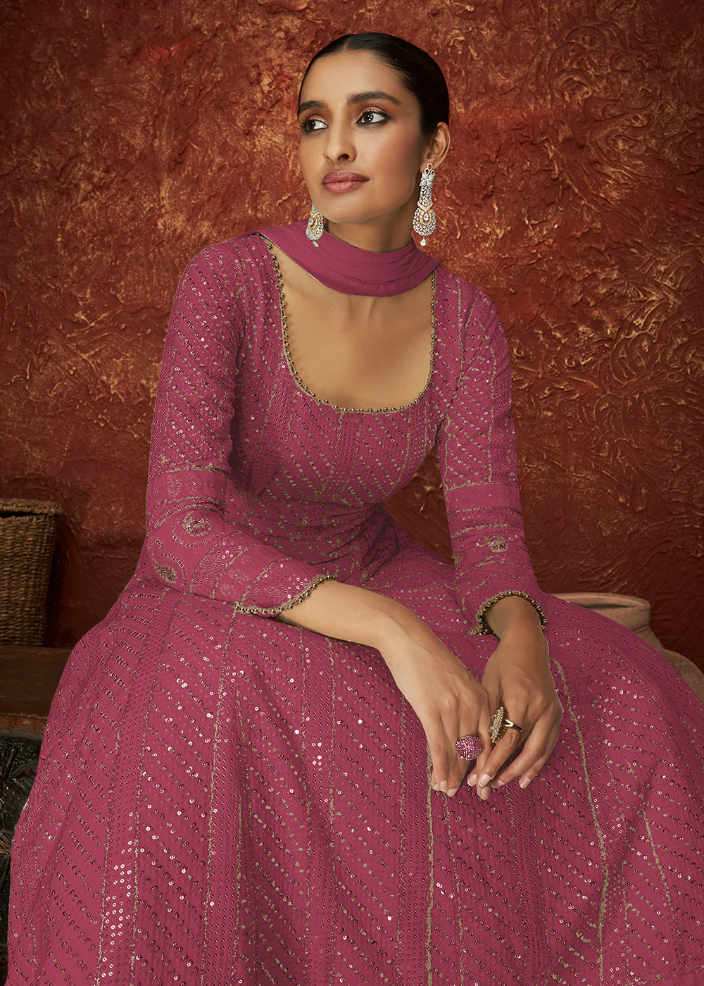 Pink Georgette Long Embroidered Anarkali Suit - Image 2