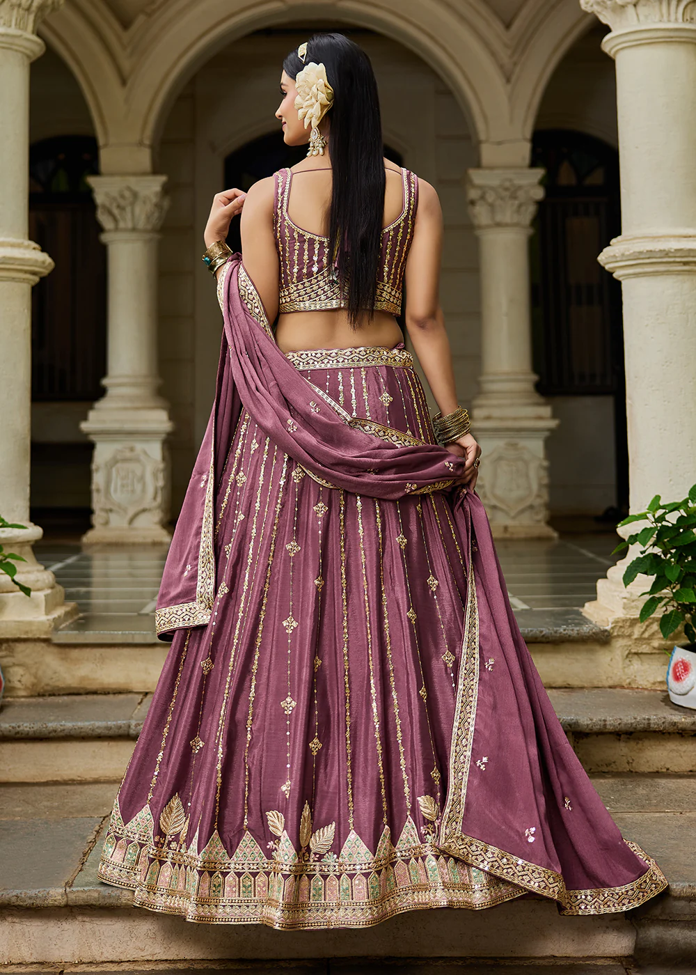 Pink Georgette Sequins Festive Party Lehenga Choli - Image 3