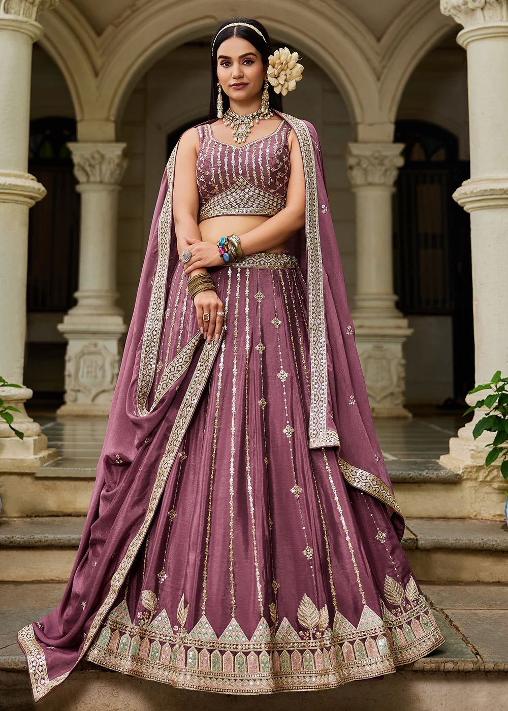 Pink Georgette Sequins Festive Party Lehenga Choli - Image 4