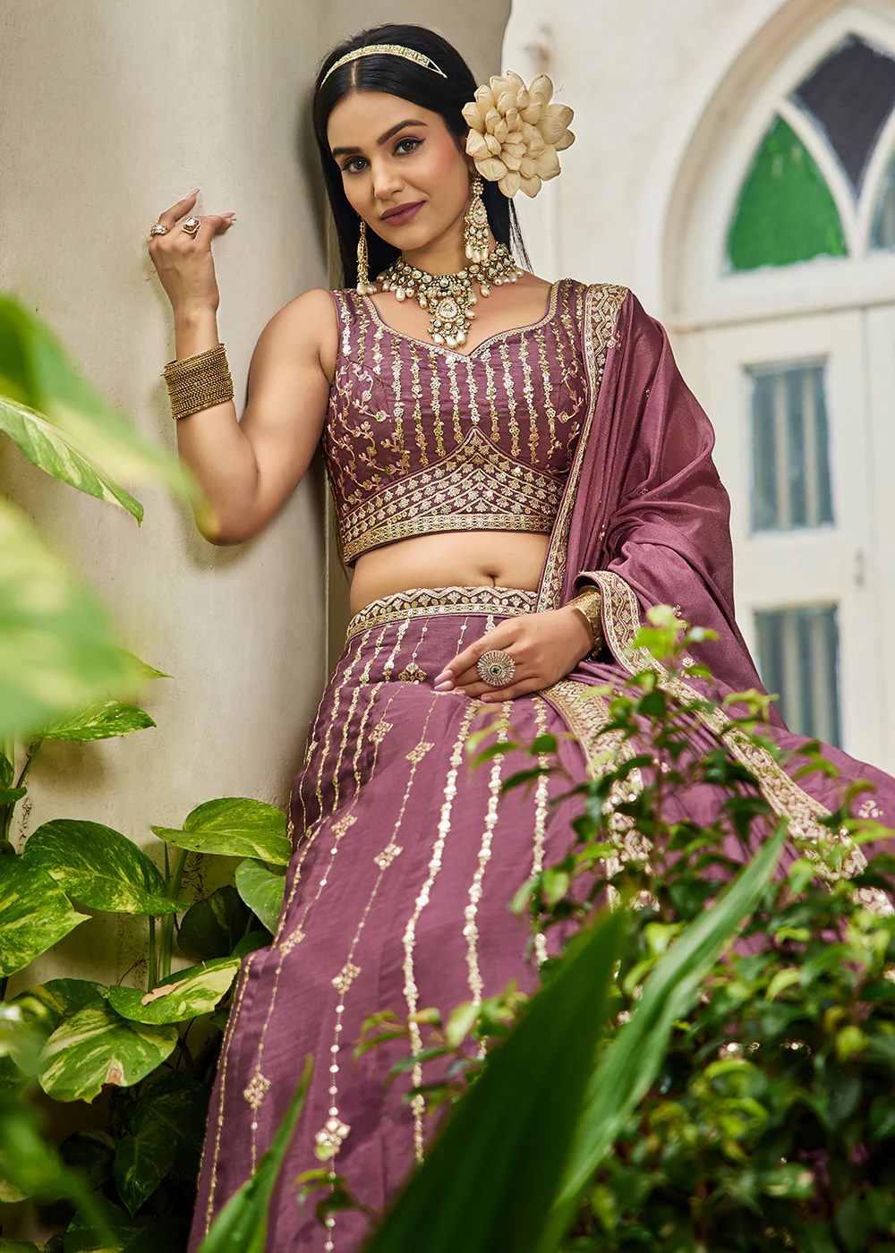 Pink Georgette Sequins Festive Party Lehenga Choli - Image 5
