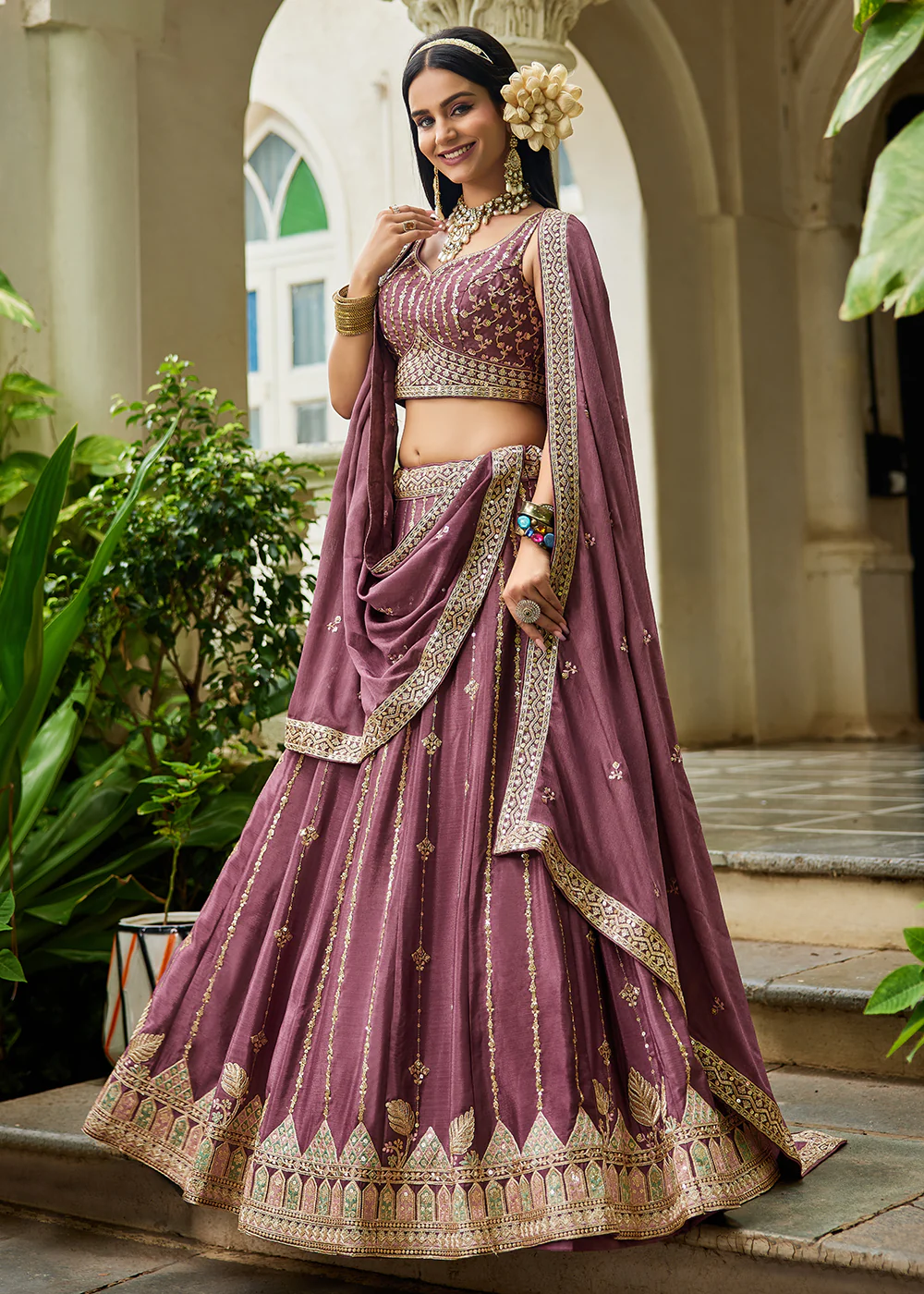 Pink Georgette Sequins Festive Party Lehenga Choli - Image 6