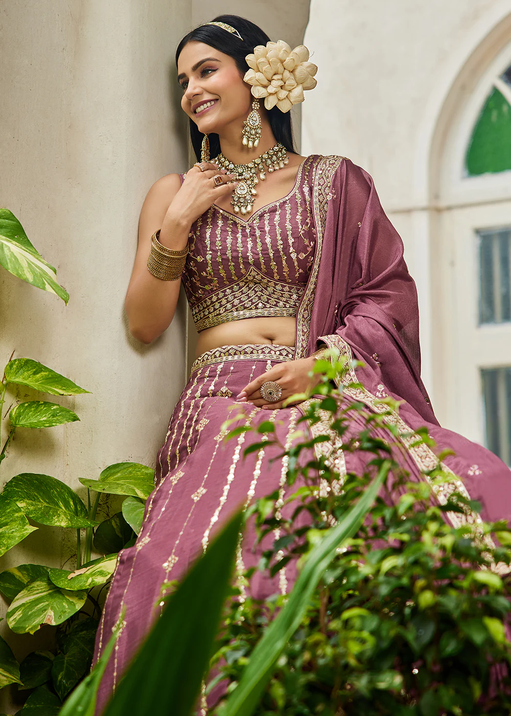 Pink Georgette Sequins Festive Party Lehenga Choli - Image 7