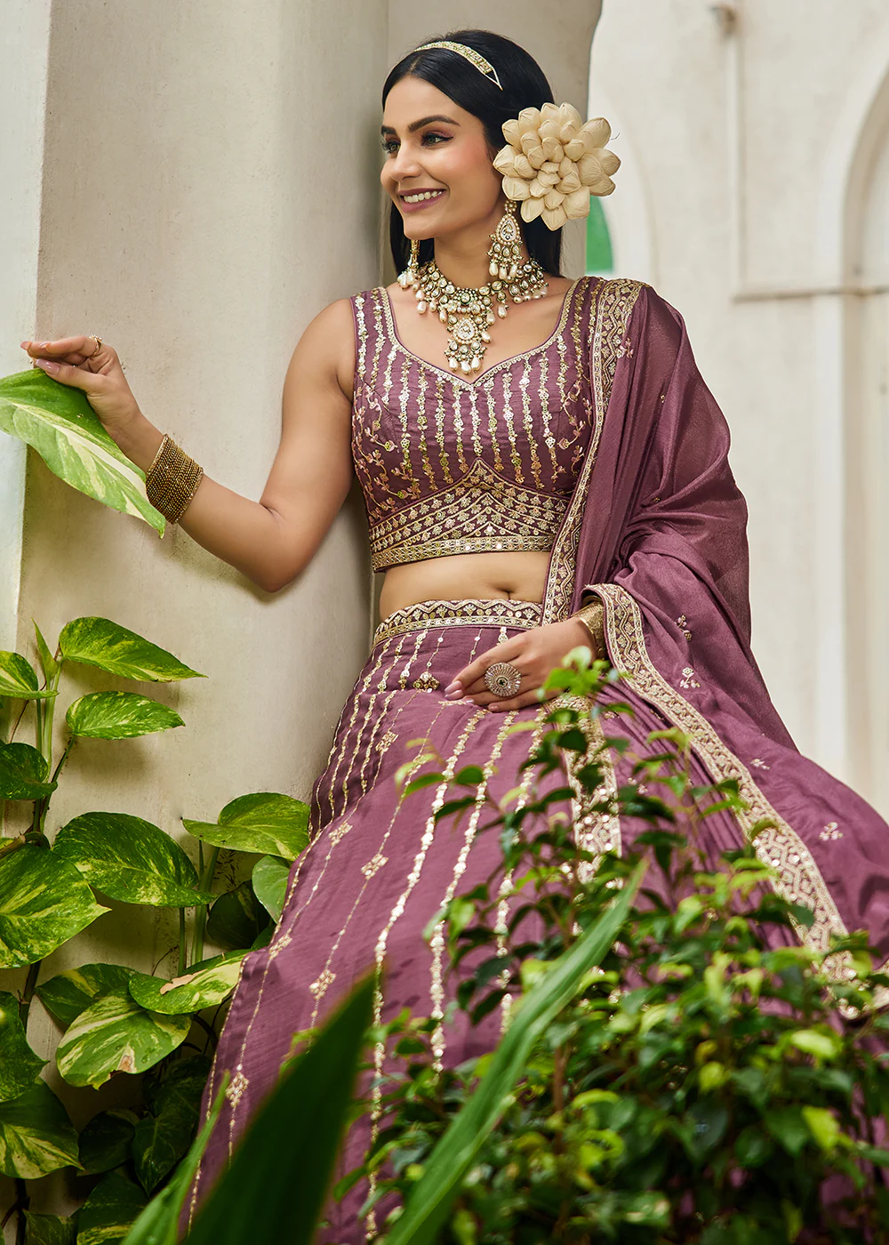 Pink Georgette Sequins Festive Party Lehenga Choli - Image 8