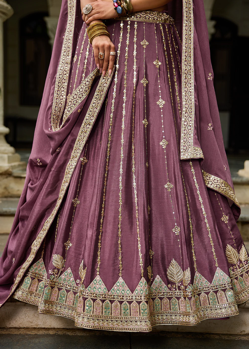 Pink Georgette Sequins Festive Party Lehenga Choli - Image 9