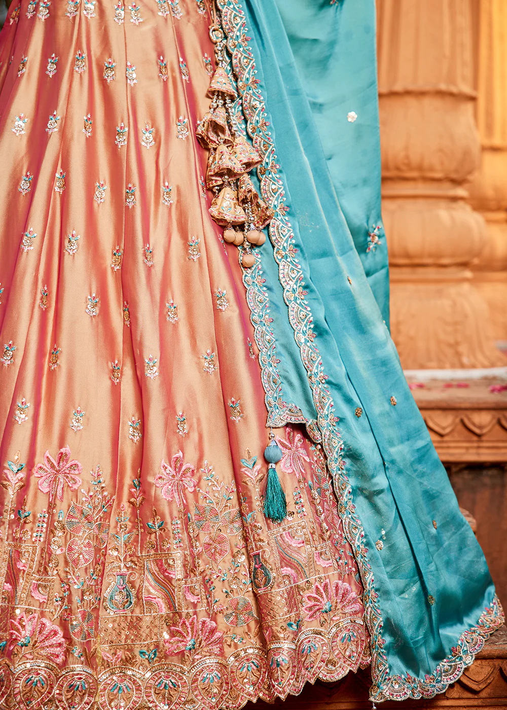 Pink Georgette Sequins Wedding Wear Lehenga Choli - Image 7