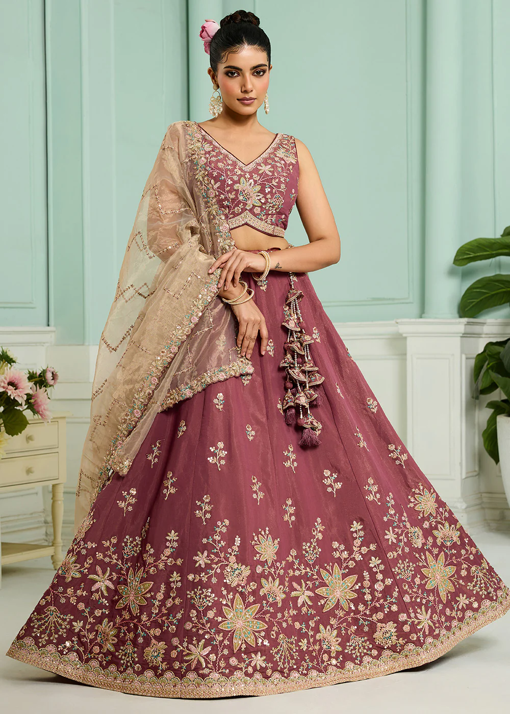 Pink Georgette Wedding Embroidered Lehenga Choli
