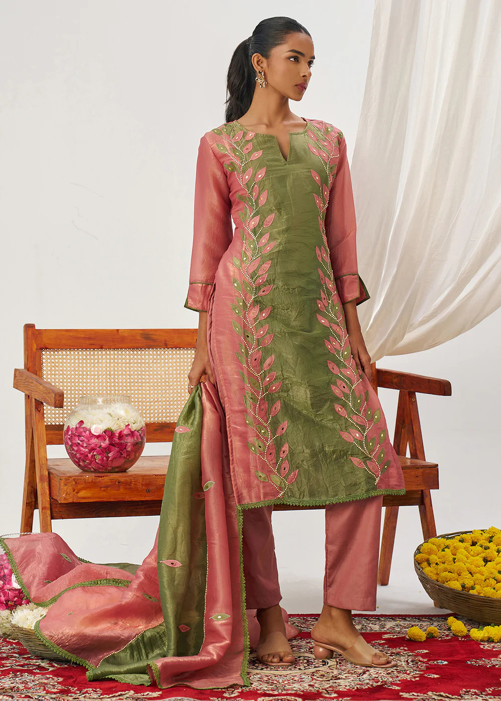 Pink & Green Fancy Crush Pant Style Salwar Suit - Image 4
