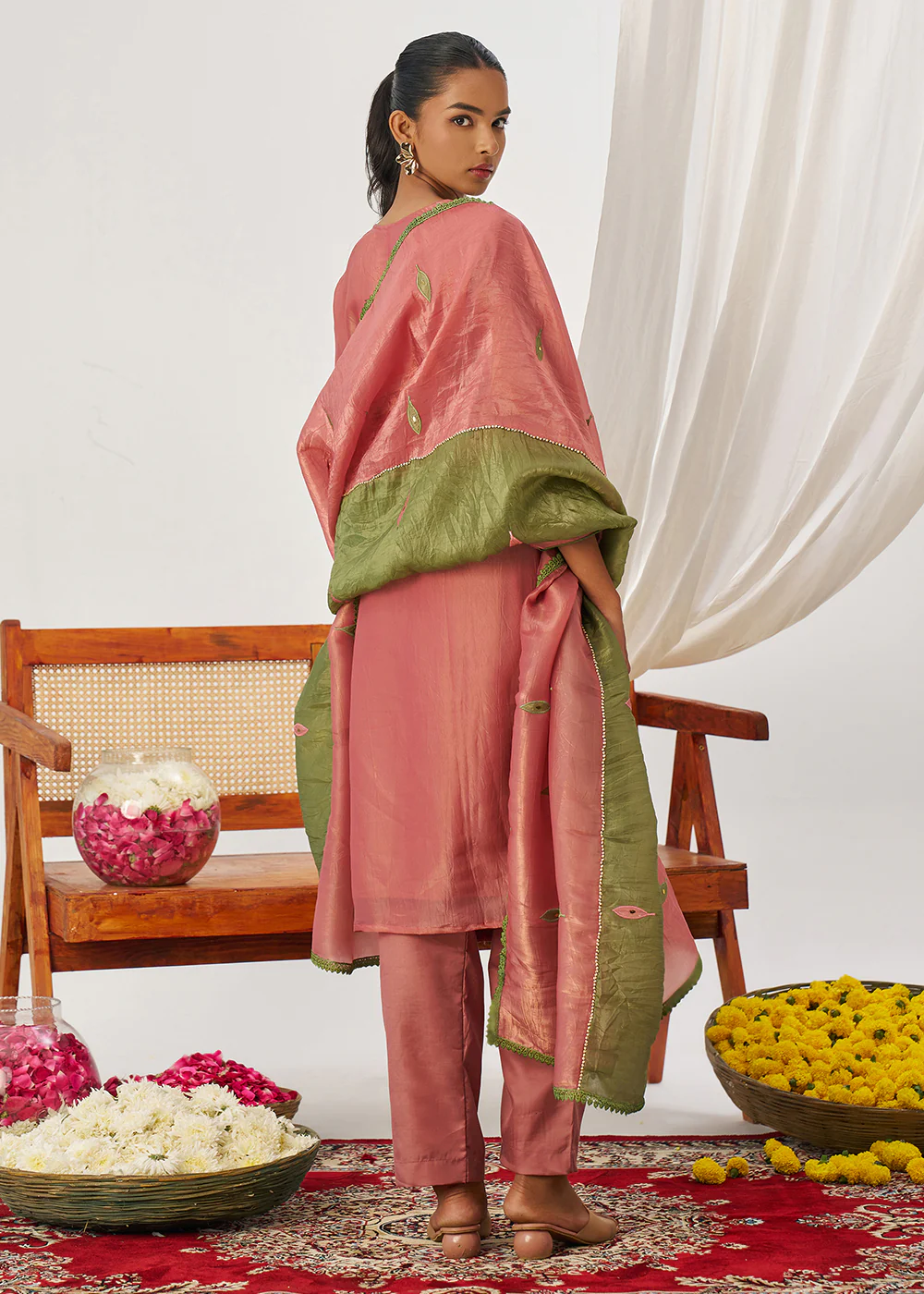Pink & Green Fancy Crush Pant Style Salwar Suit - Image 6