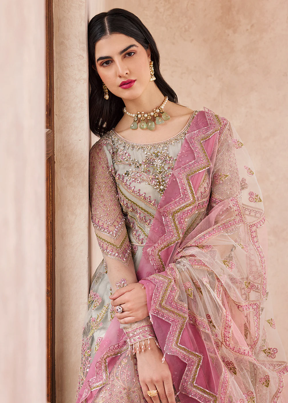 Pink & Green Maxi Dress | Emaan Adeel | Mirha Wedding Edition '23 | MH-204 - Image 2
