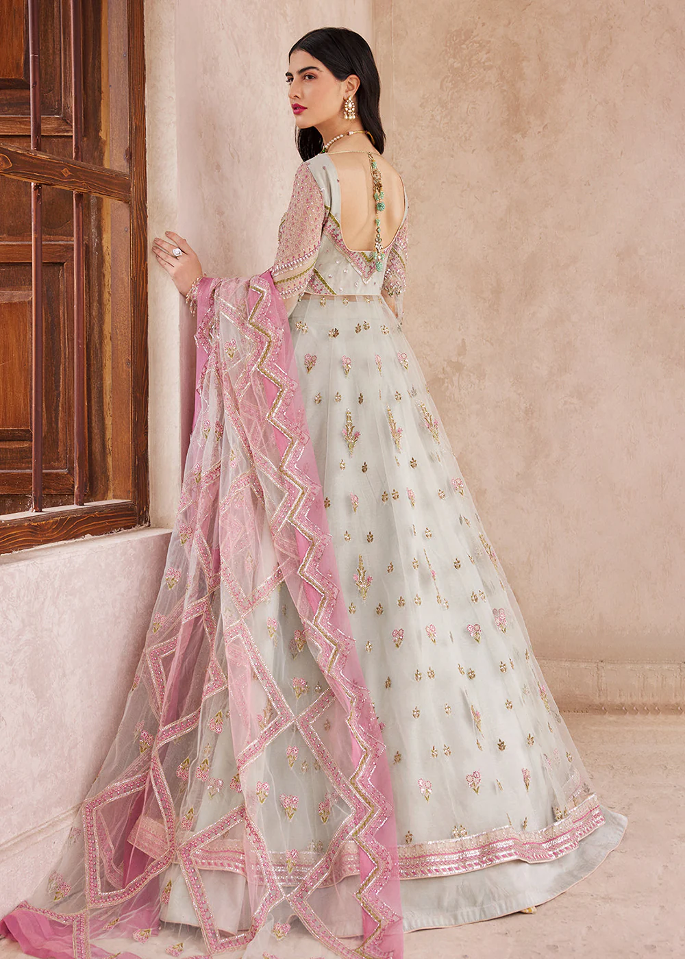 Pink & Green Maxi Dress | Emaan Adeel | Mirha Wedding Edition '23 | MH-204 - Image 3