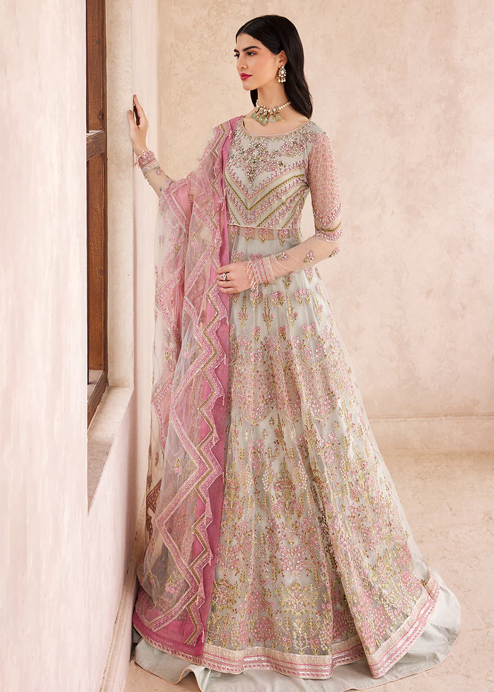 Pink & Green Maxi Dress | Emaan Adeel | Mirha Wedding Edition '23 | MH-204 - Image 4
