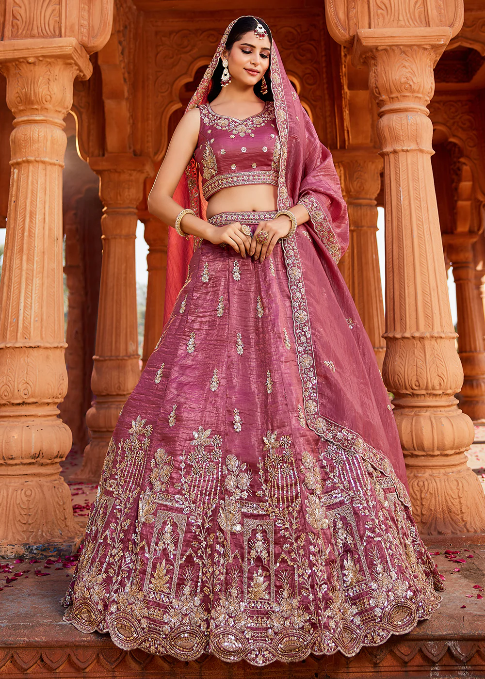 Pink Handwork Embroidered Designer Wedding Lehenga Choli - Image 4