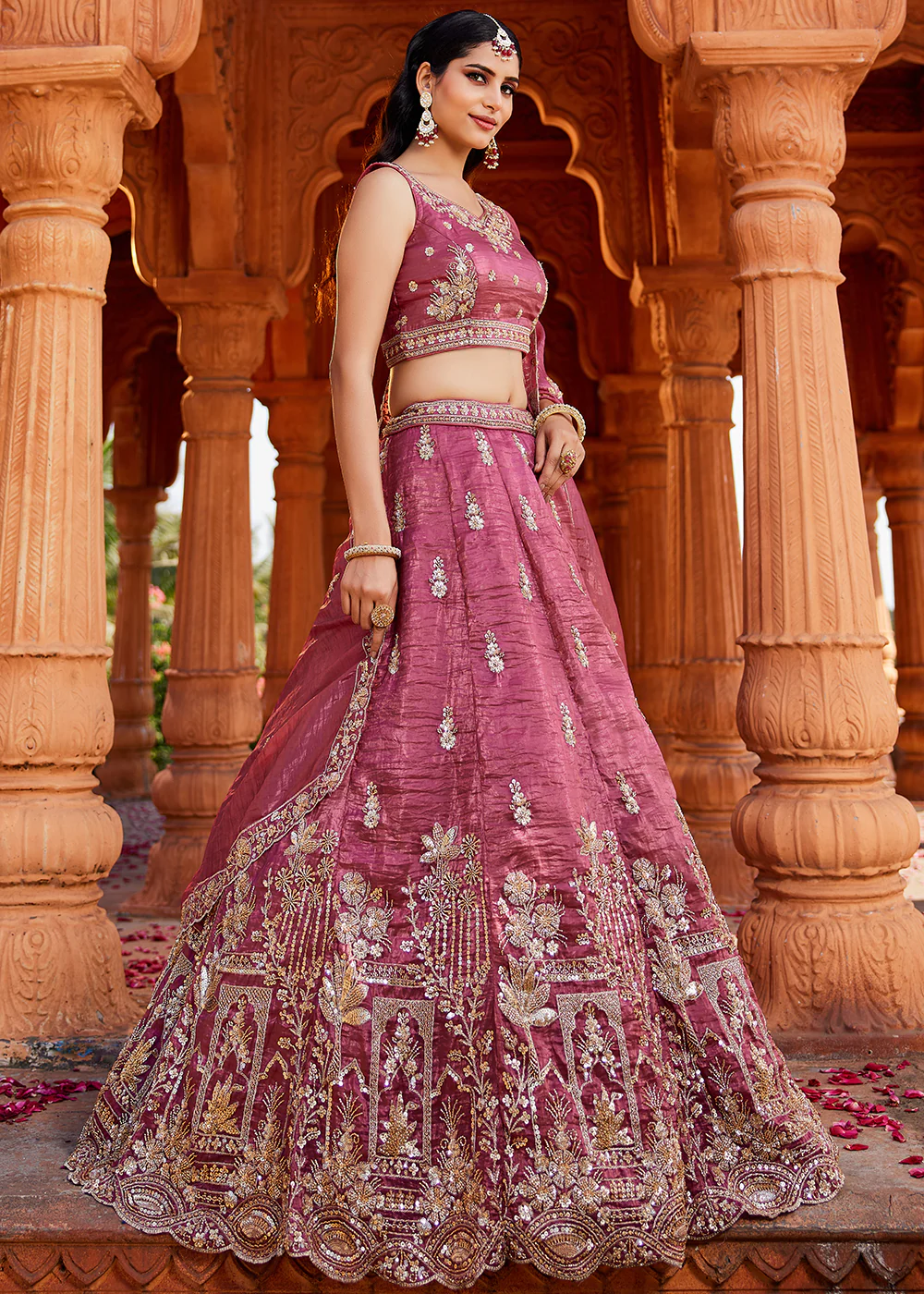 Pink Handwork Embroidered Designer Wedding Lehenga Choli - Image 5