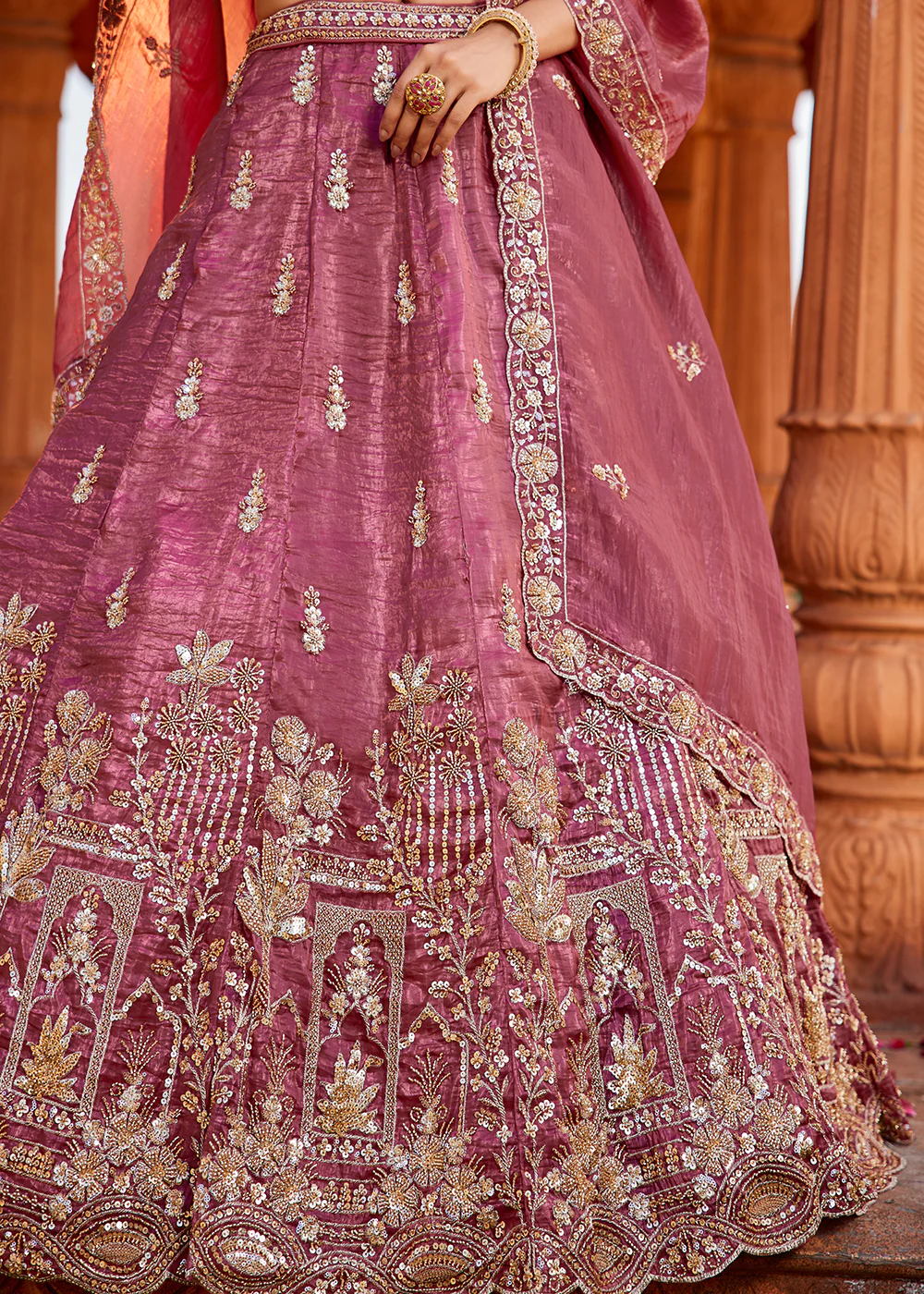 Pink Handwork Embroidered Designer Wedding Lehenga Choli - Image 6