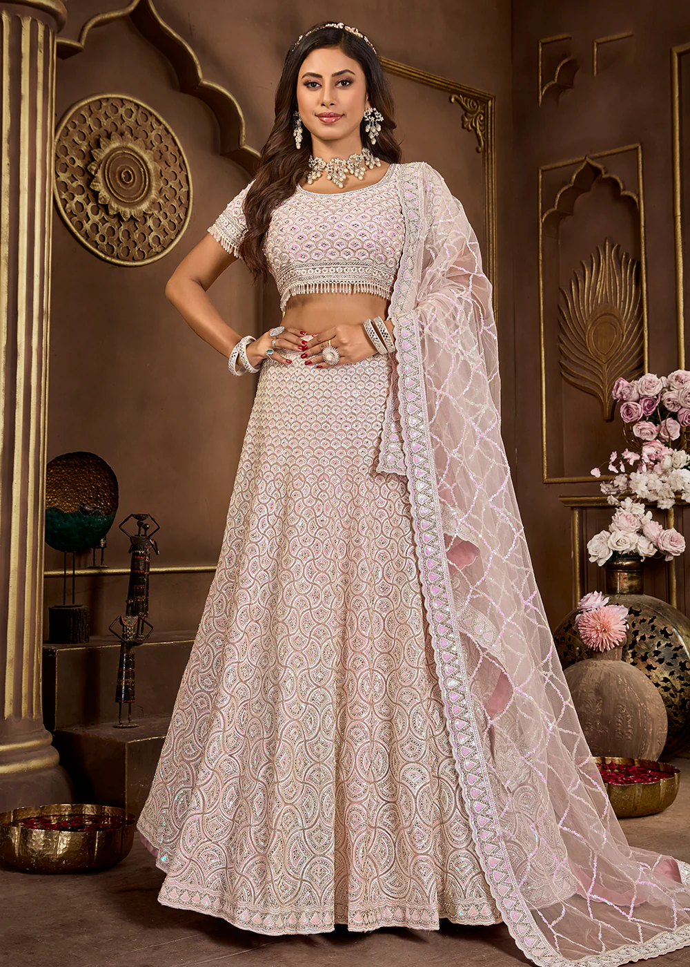 Pink Heavy Embroidered Designer Bridal Lehenga Choli