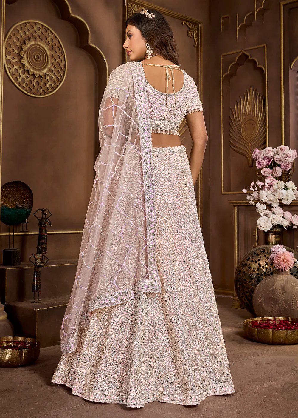 Pink Heavy Embroidered Designer Bridal Lehenga Choli - Image 3