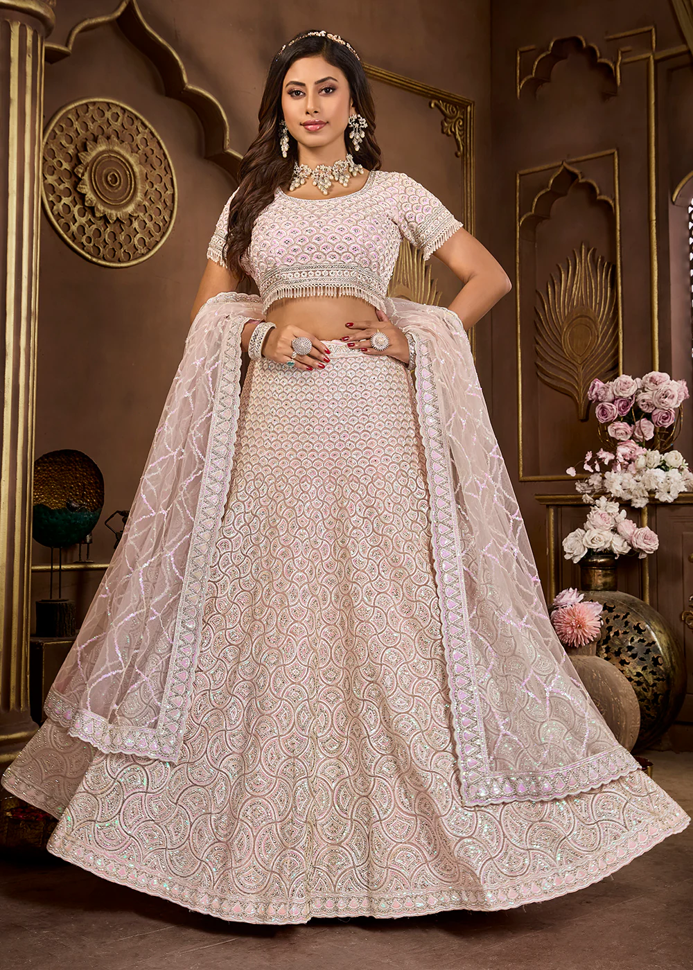 Pink Heavy Embroidered Designer Bridal Lehenga Choli - Image 4