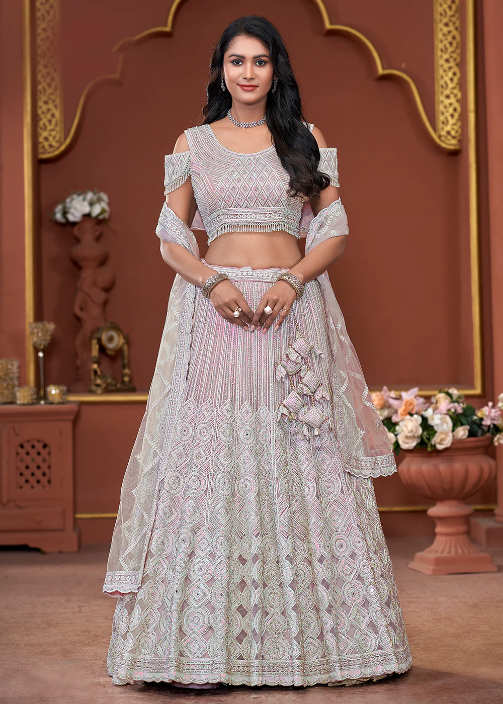 Pink Heavy Embroidered Wedding Wear Lehenga Choli