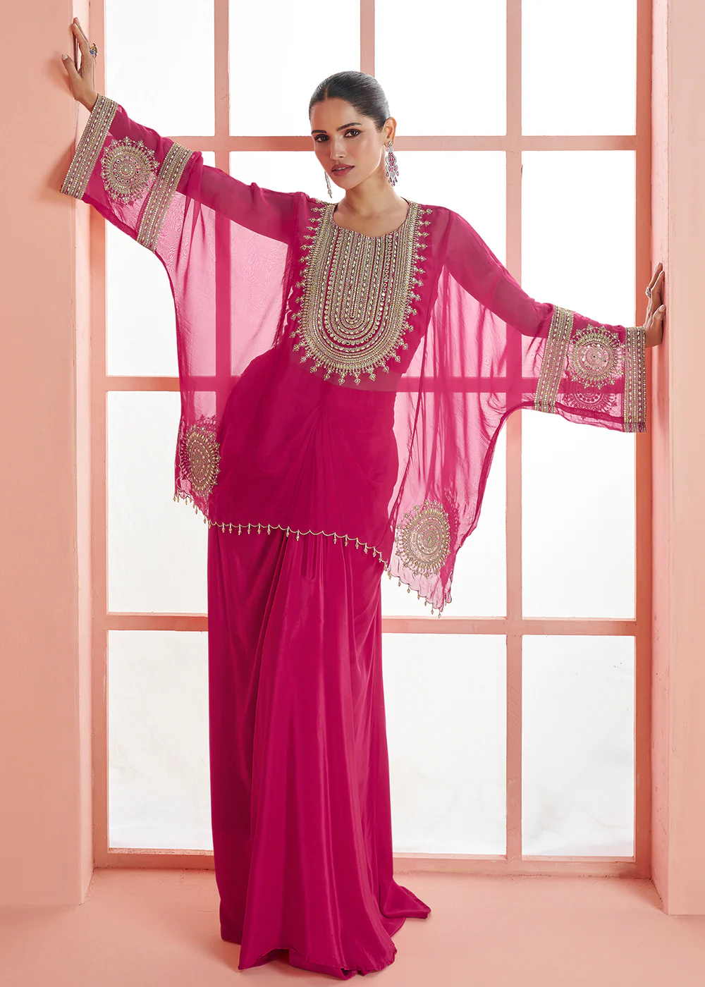 Pink Indo Western Style Designer Party Sharara Suit