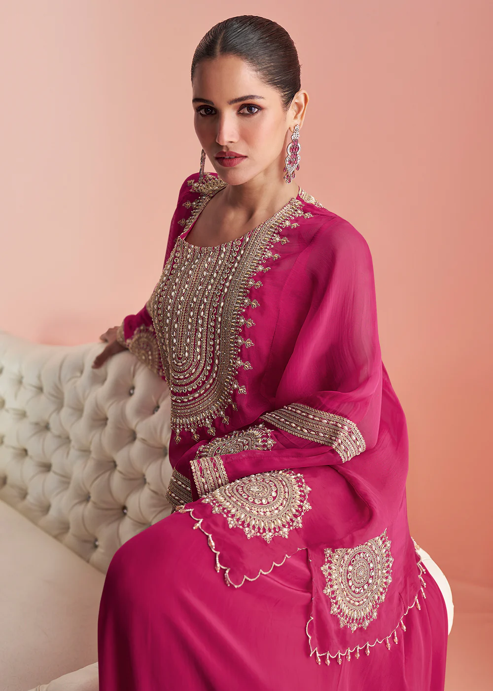 Pink Indo Western Style Designer Party Sharara Suit - Image 2