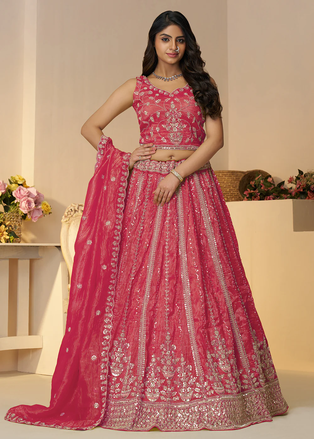 Pink Jimmy Choo Material Wedding Festive Lehenga Choli