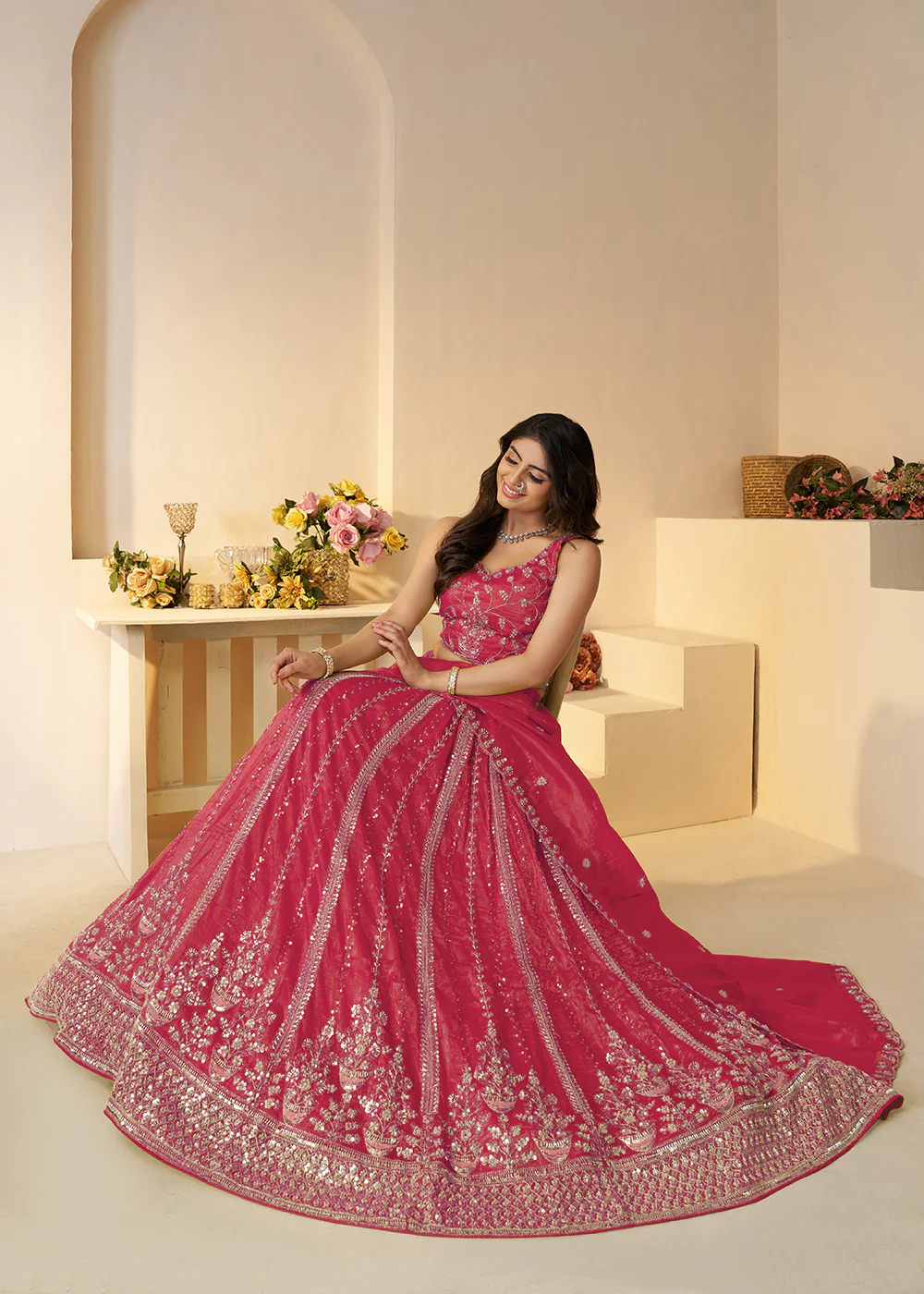 Pink Jimmy Choo Material Wedding Festive Lehenga Choli - Image 4