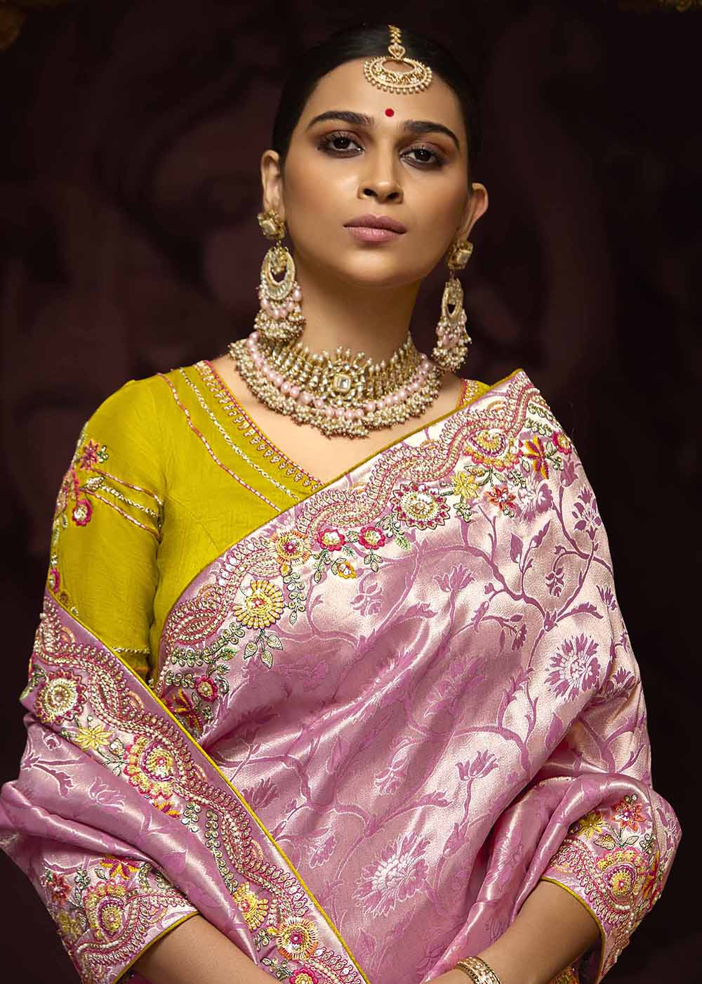 Pink Kanjivaram Silk Embroidered Designer Saree - Image 2