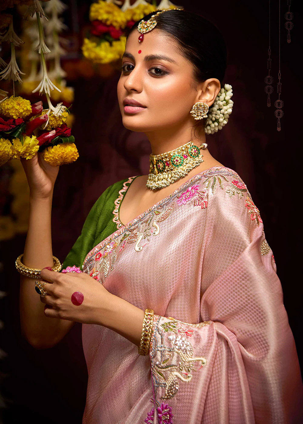 Pink Kanjivaram Silk Embroidered Designer Saree - Image 2