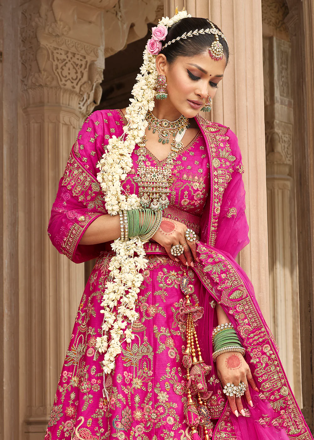 Pink Khatli Embroidered Silk Bridal Lehenag Choli - Image 2