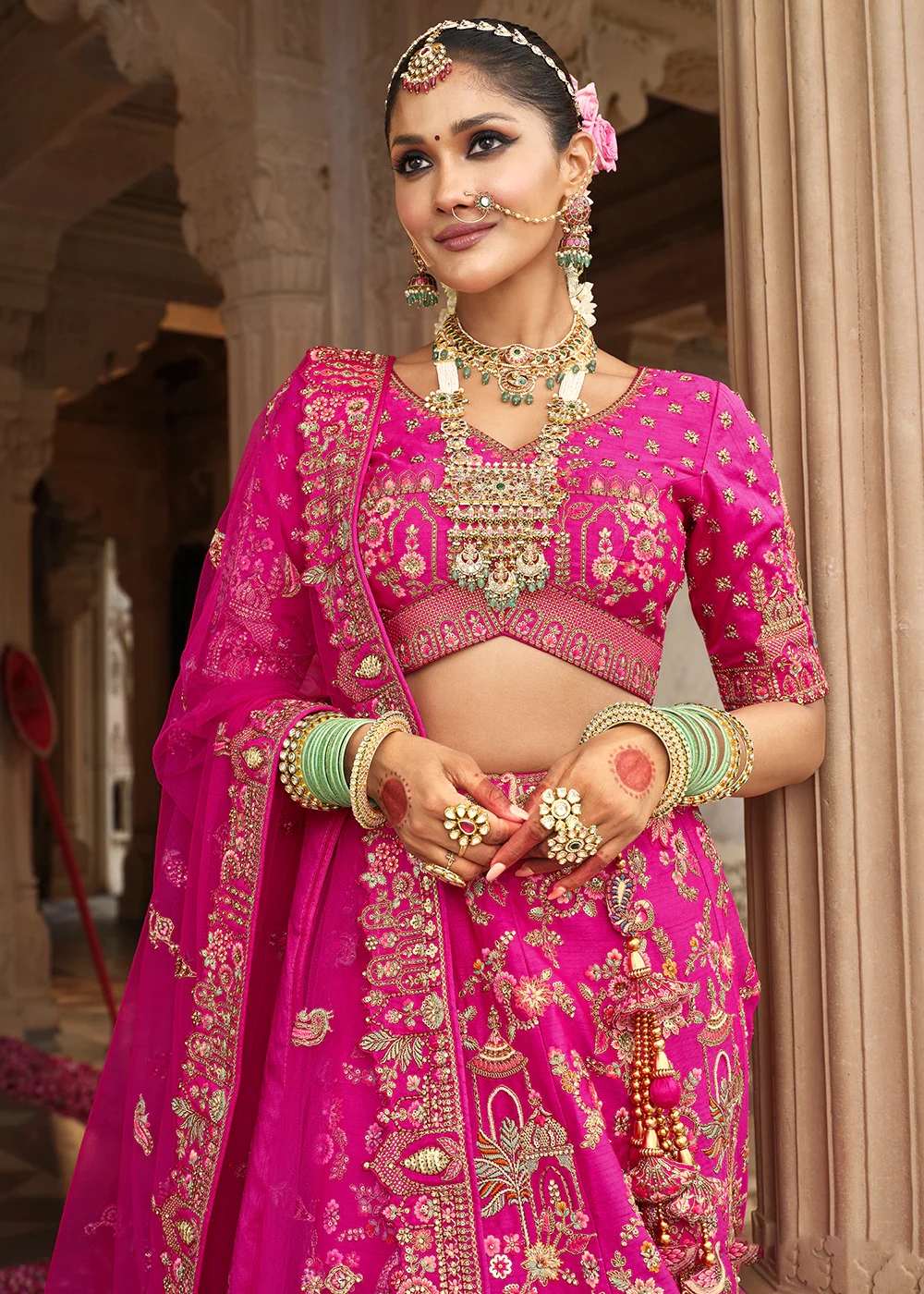 Pink Khatli Embroidered Silk Bridal Lehenag Choli - Image 4
