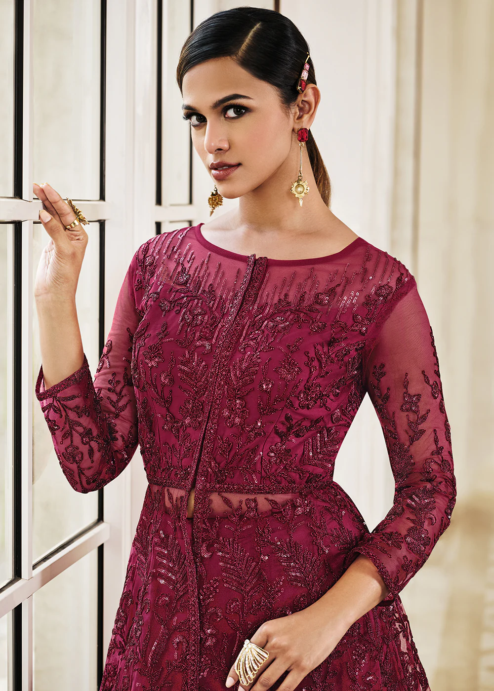 Pink Lehenga/Pant Style Embroidered Designer Anarkali Suit - Image 2