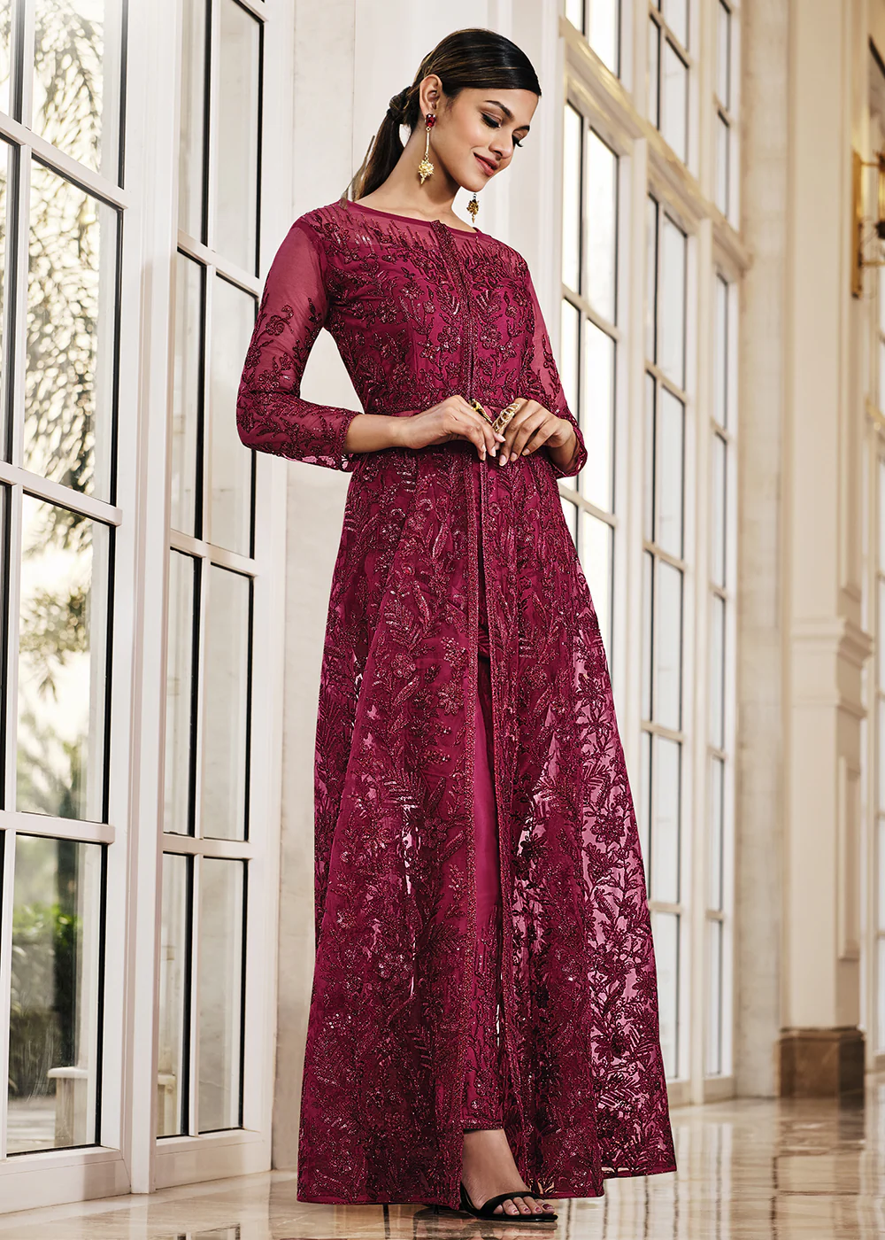 Pink Lehenga/Pant Style Embroidered Designer Anarkali Suit - Image 3