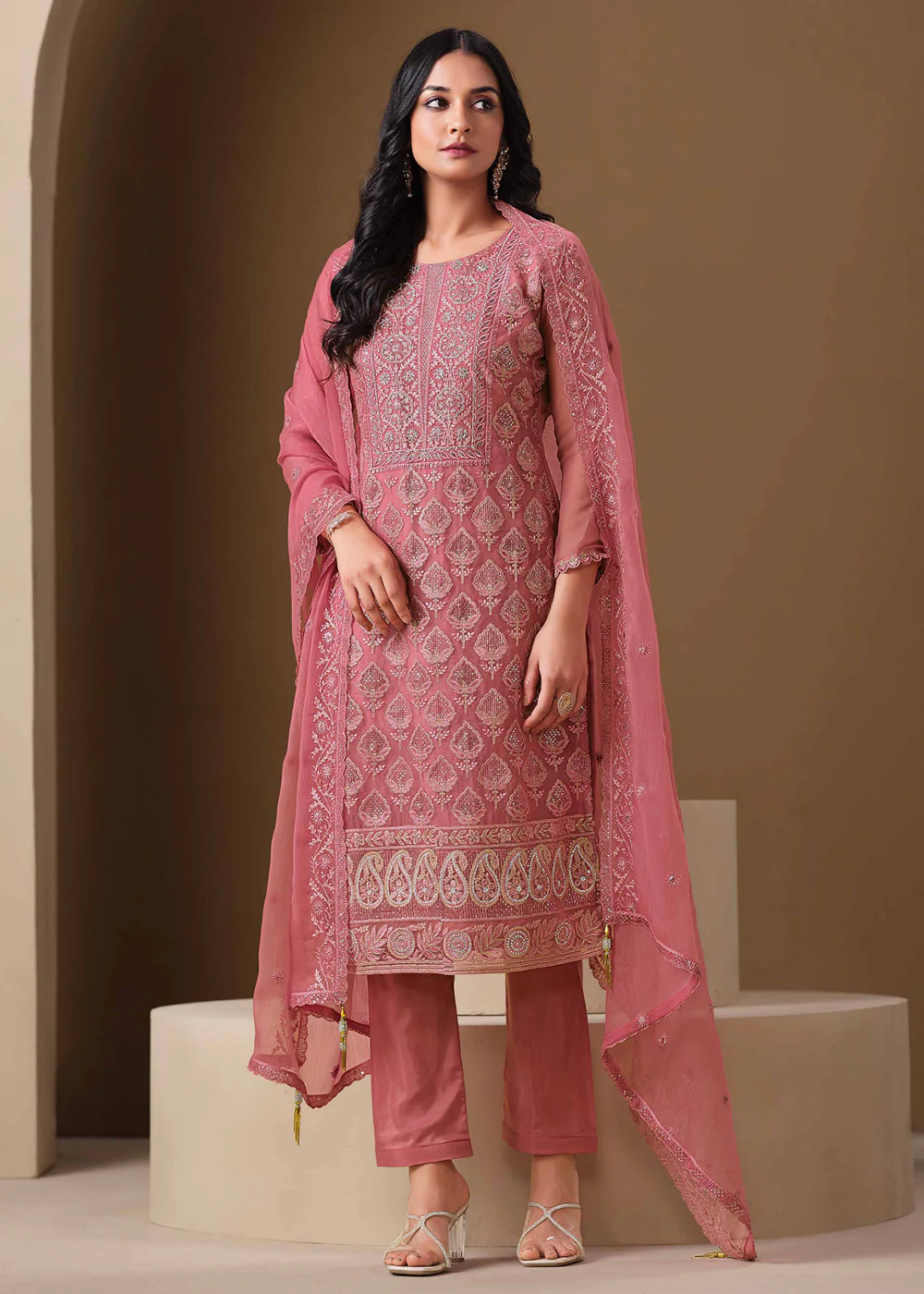 Pink Lucknowi & Zarkan Embroidered Festive Salwar Suit