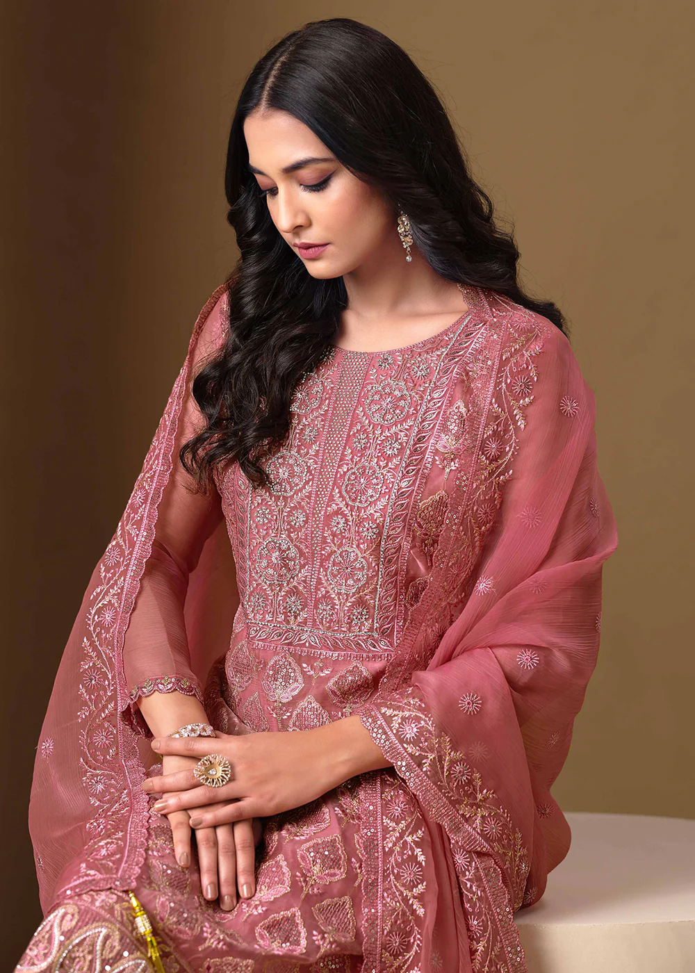 Pink Lucknowi & Zarkan Embroidered Festive Salwar Suit - Image 3