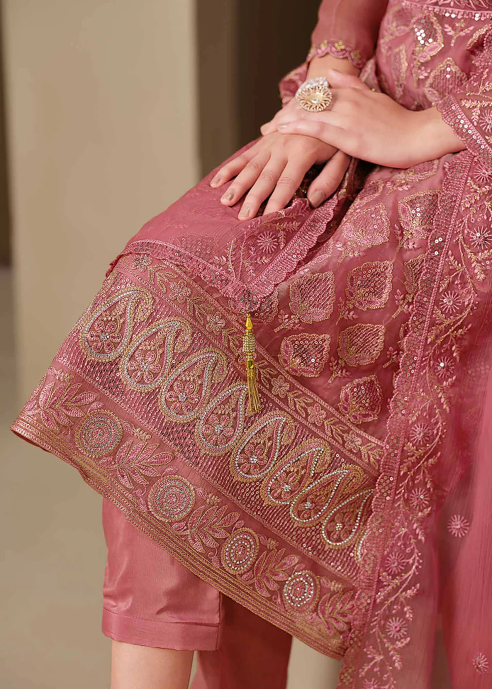 Pink Lucknowi & Zarkan Embroidered Festive Salwar Suit - Image 4