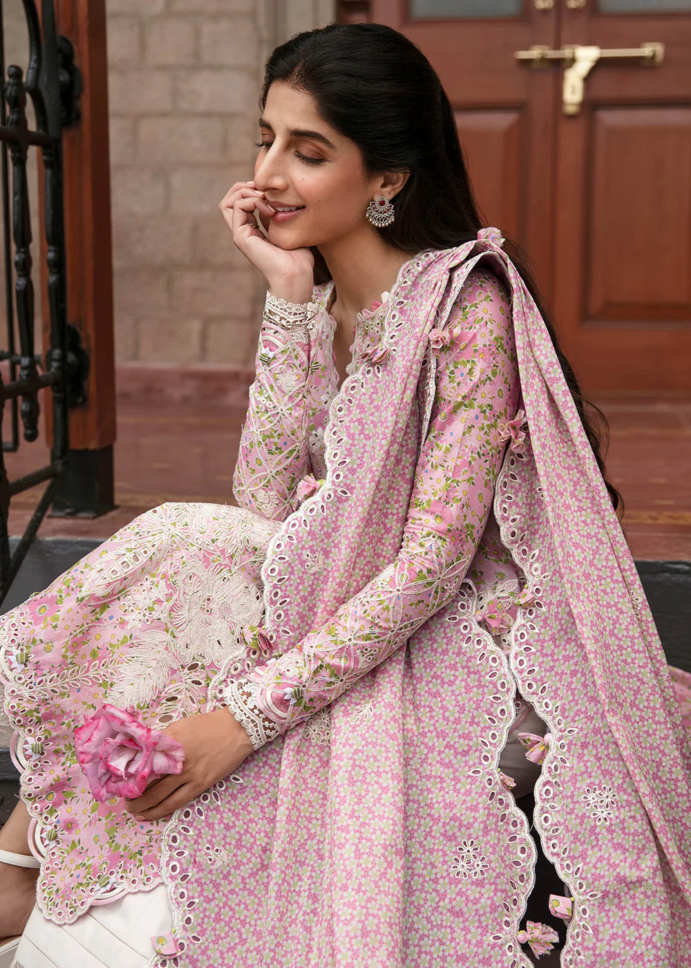 Pink Luxury Lawn Suit | Zaha | Festive Lawn '23 | LEYLA - ZF23-04 - Image 6