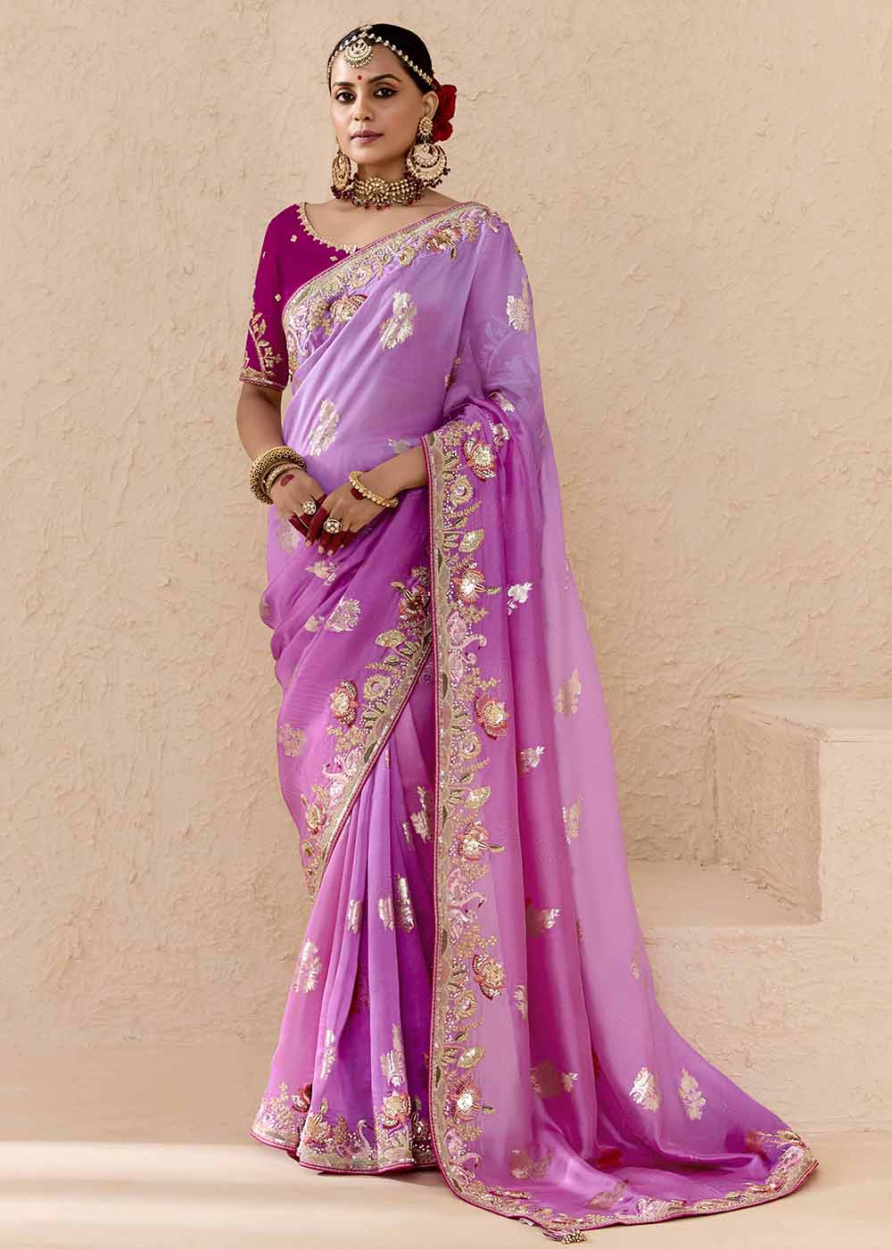 Pink & Magenta Fancy Fabric Embroidered Designer Saree