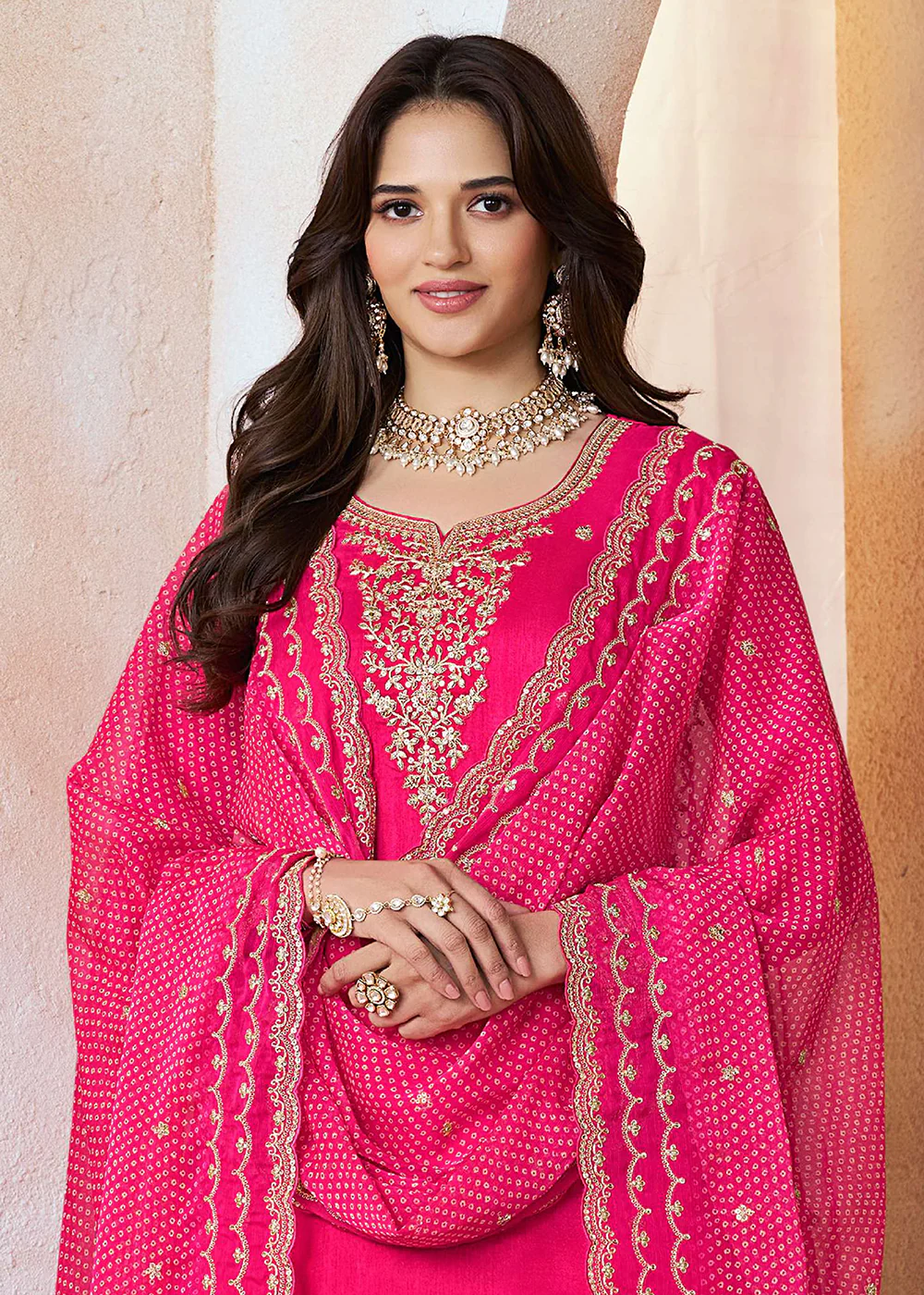 Pink Mooga Silk Ethnic Embroidered Sharara Suit - Image 2