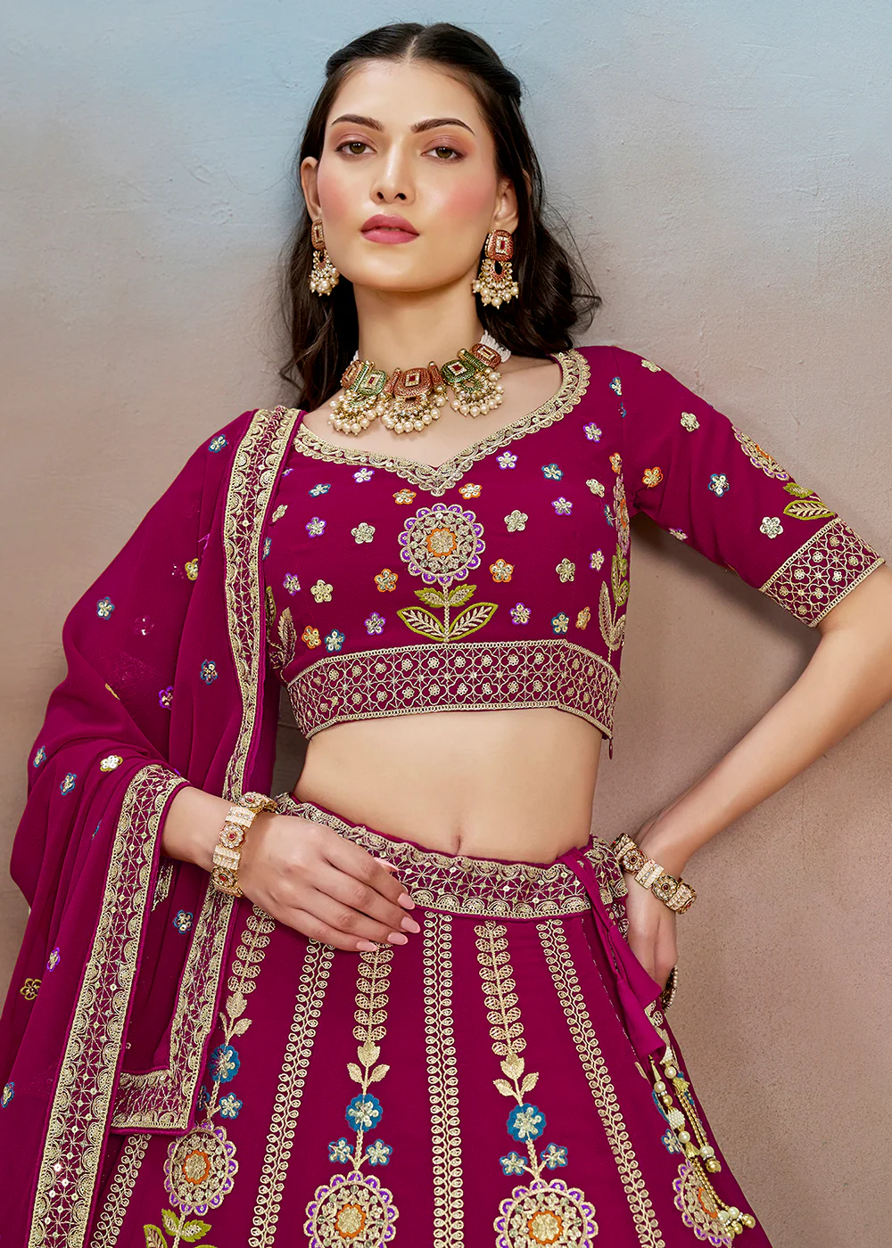 Pink Multi Color Threads Work Festive Lehenga Choli - Image 2