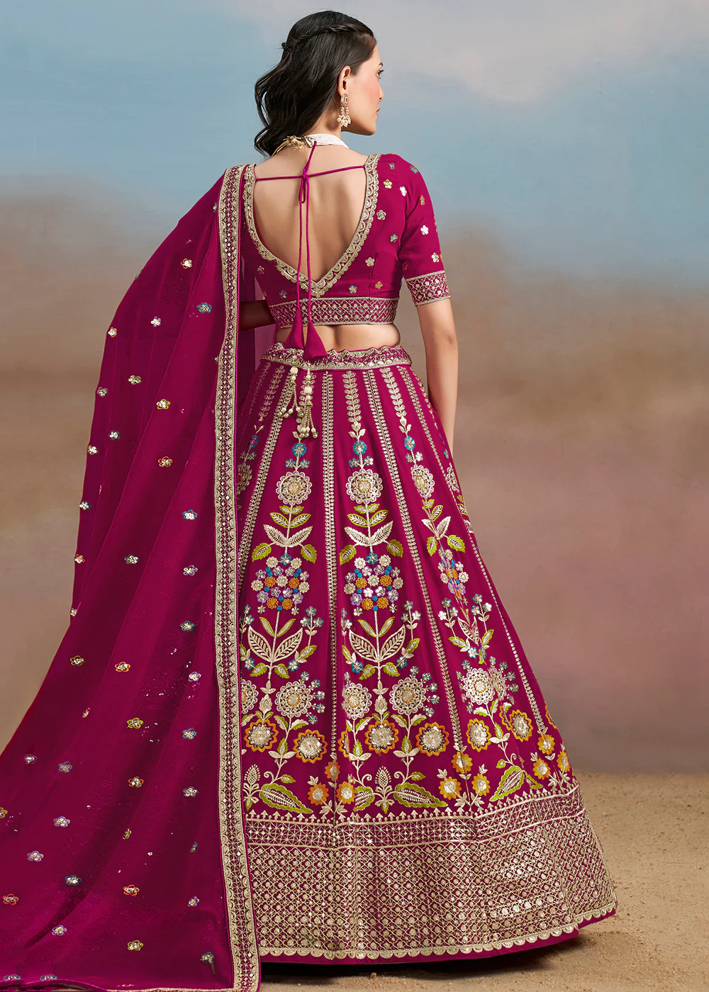 Pink Multi Color Threads Work Festive Lehenga Choli - Image 3