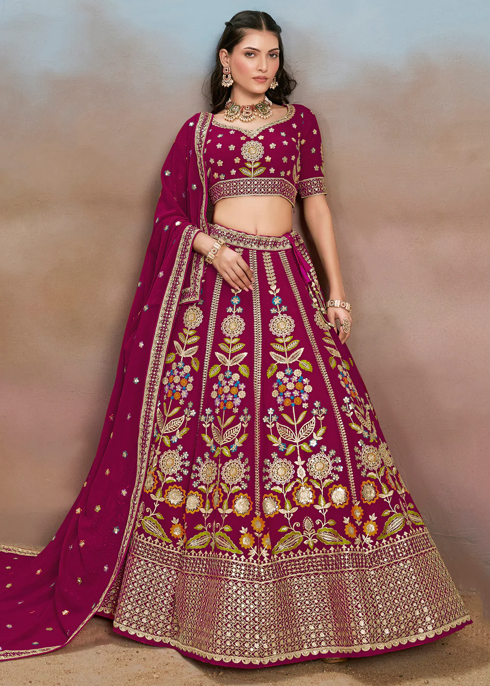 Pink Multi Color Threads Work Festive Lehenga Choli - Image 4