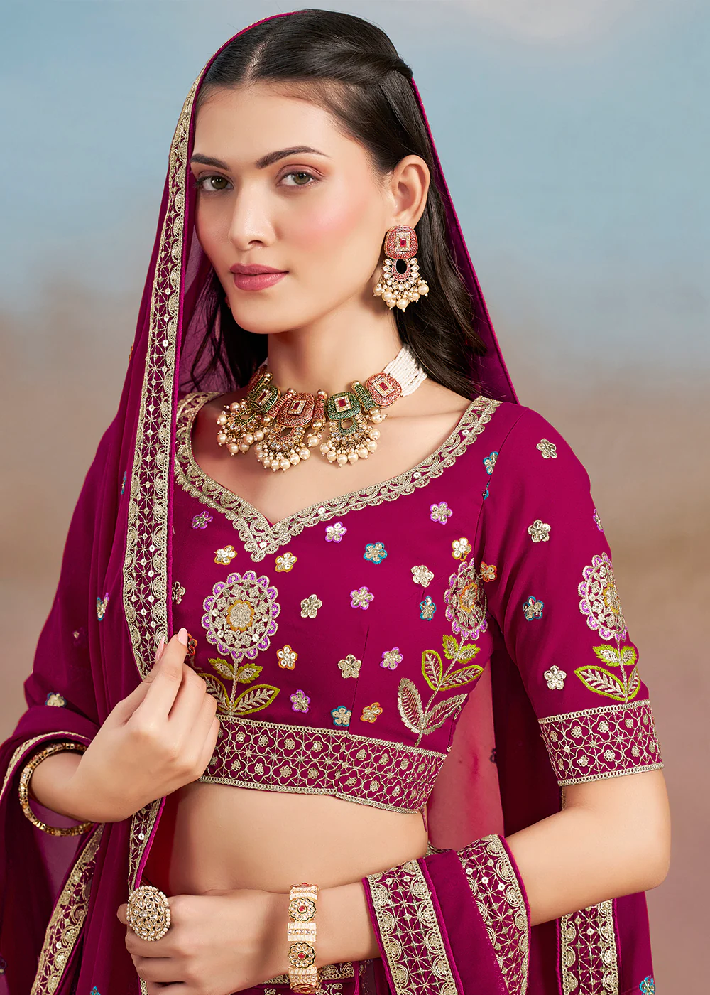 Pink Multi Color Threads Work Festive Lehenga Choli - Image 5