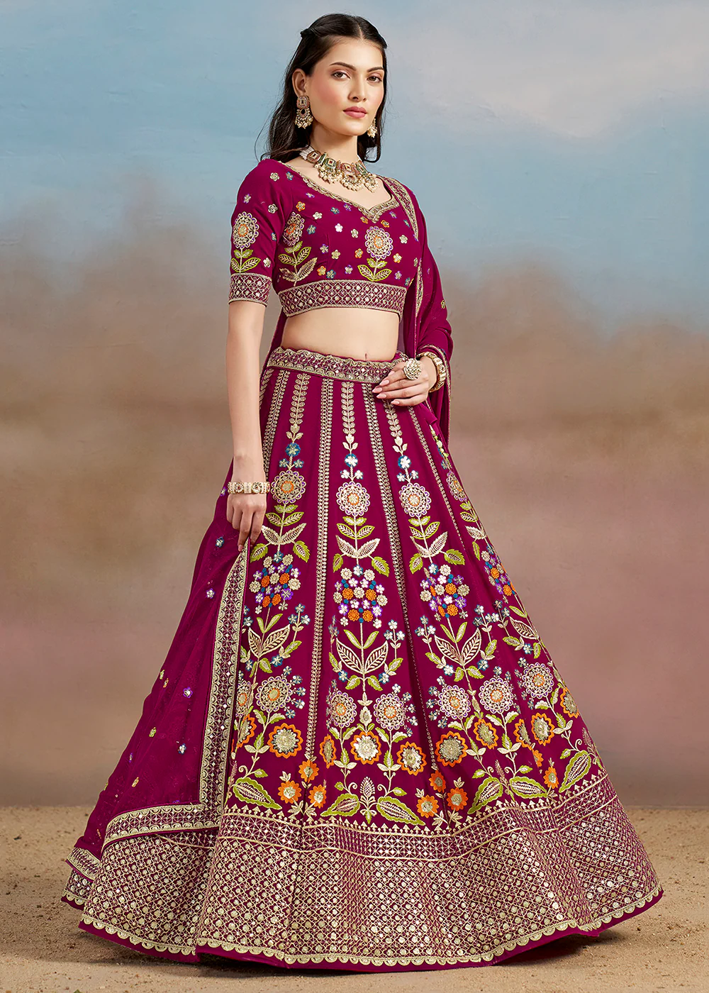 Pink Multi Color Threads Work Festive Lehenga Choli - Image 6