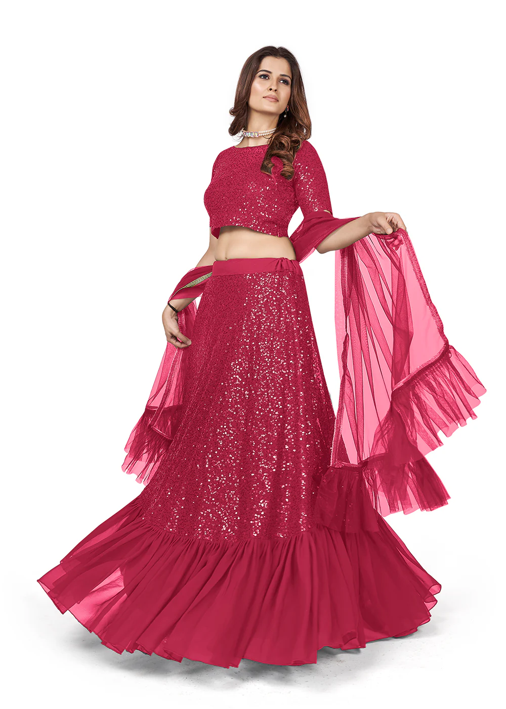 Pink Multi Sequins Embroidered Party Wear Lehenga Choli - Image 3