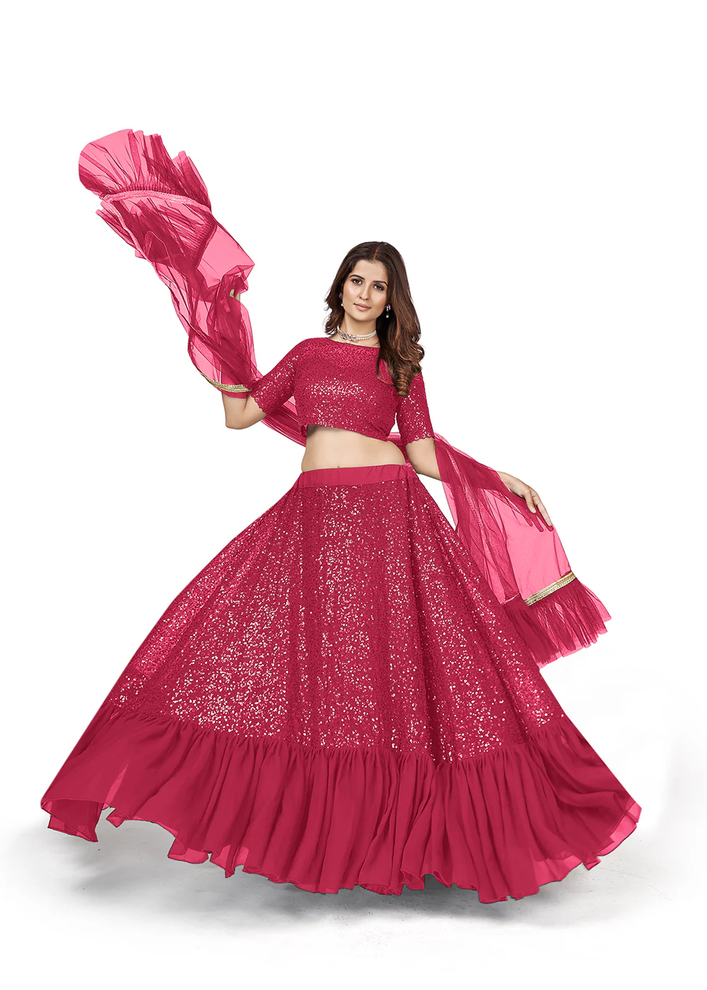 Pink Multi Sequins Embroidered Party Wear Lehenga Choli - Image 4