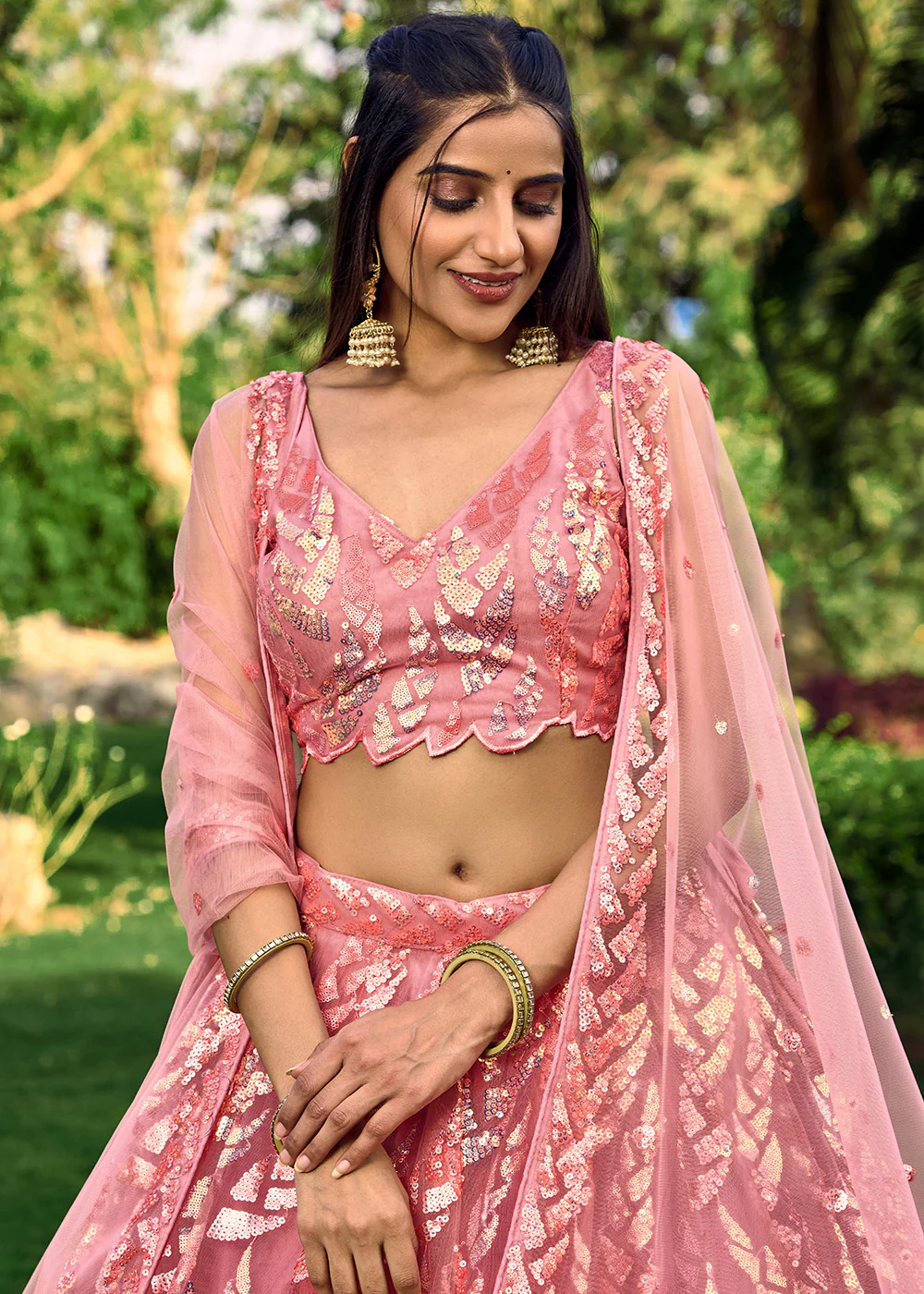 Pink Multi Sequins & Thread Wedding Lehenga Choli - Image 2
