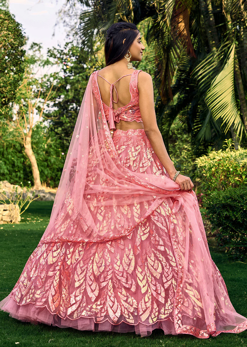 Pink Multi Sequins & Thread Wedding Lehenga Choli - Image 3