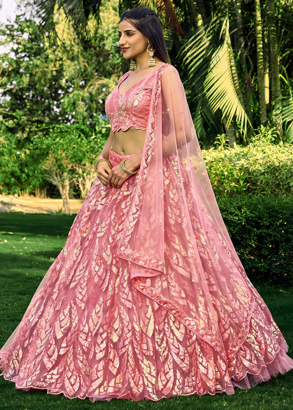Pink Multi Sequins & Thread Wedding Lehenga Choli - Image 5