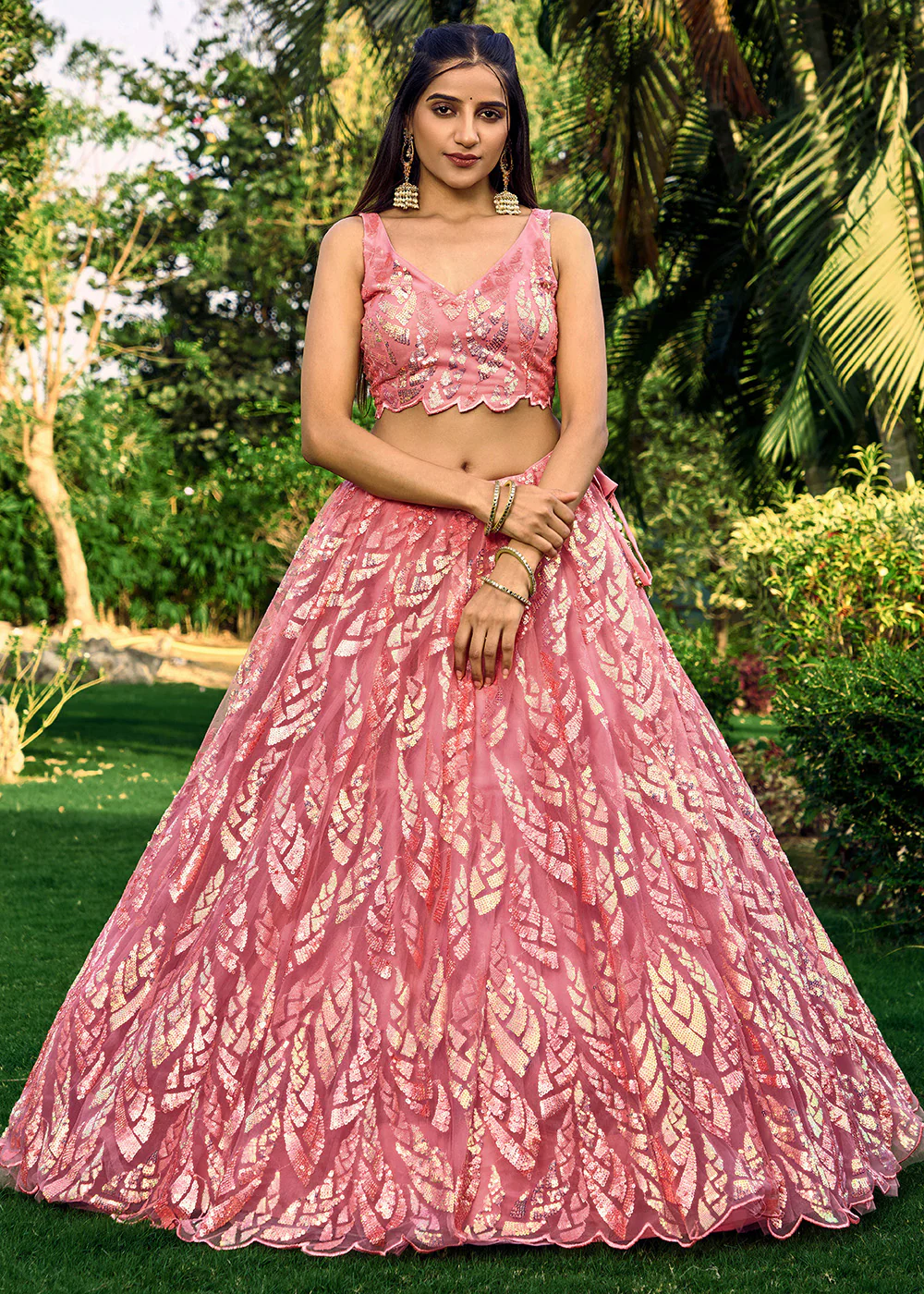 Pink Multi Sequins & Thread Wedding Lehenga Choli - Image 6