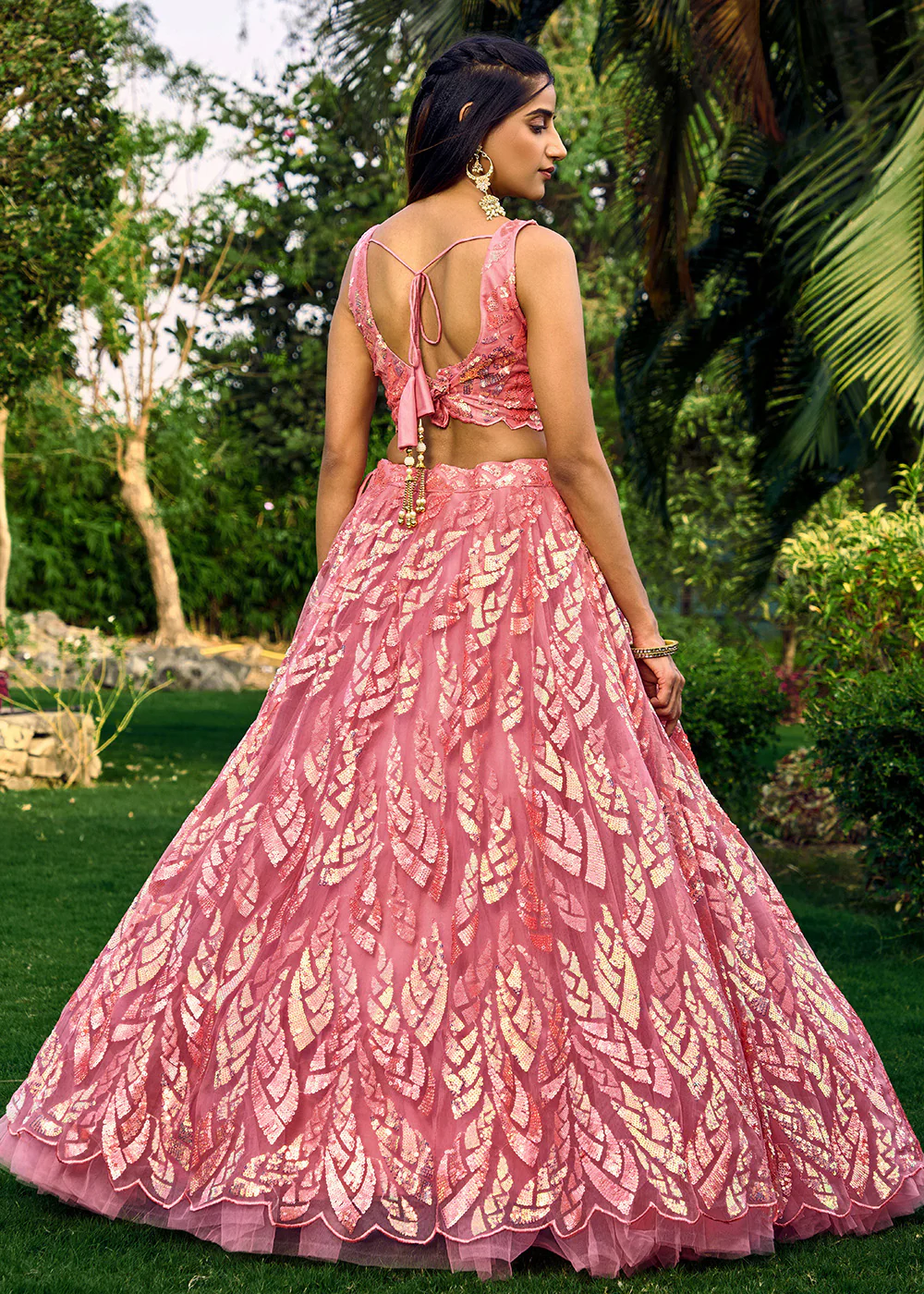 Pink Multi Sequins & Thread Wedding Lehenga Choli - Image 7